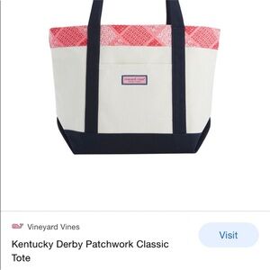 Vineyard Vines Cream Canvas Tote with Navy Straps and Coral Patchwork Trim